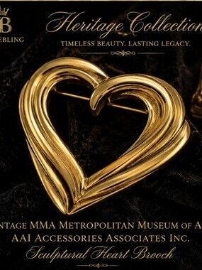 Vintage MMA Metropolitan Museum of Art AAI Gold Tone Sculptural Heart Brooch